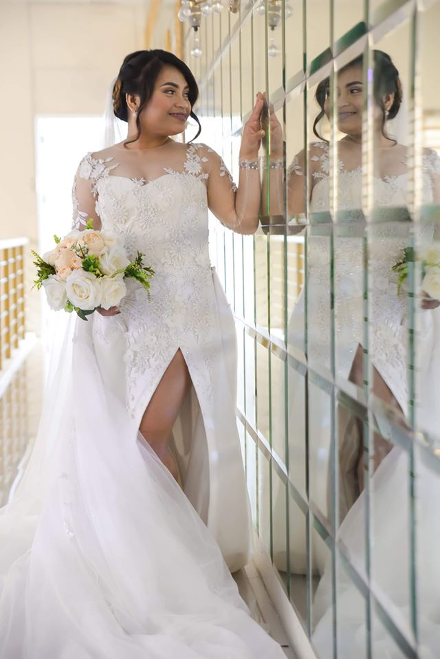 wedding gown with detachable train