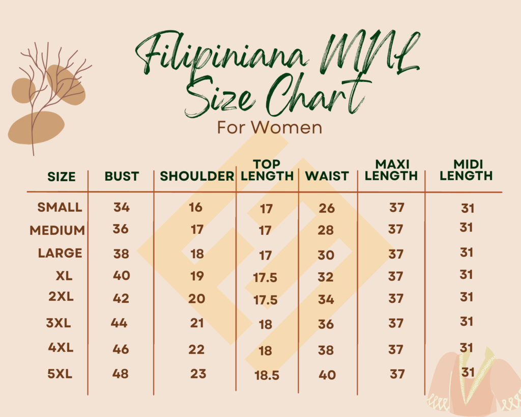 Filipiniana MNL Size Chart