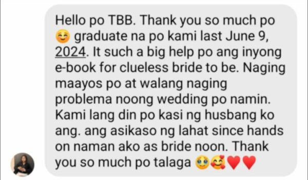 Married June 2024 — planned everything hands-on with her husband, walang problema, no planner needed.